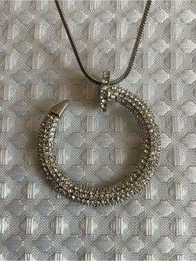 SALE! Pavé Crystal Nail Pendant Necklace Silver Tone "Juste un Clou" Style  #649